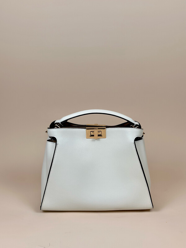 Babelyn White Medium Cowhide Leather Bucket Style Bag