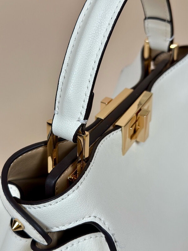 Babelyn White Medium Cowhide Leather Bucket Style Bag