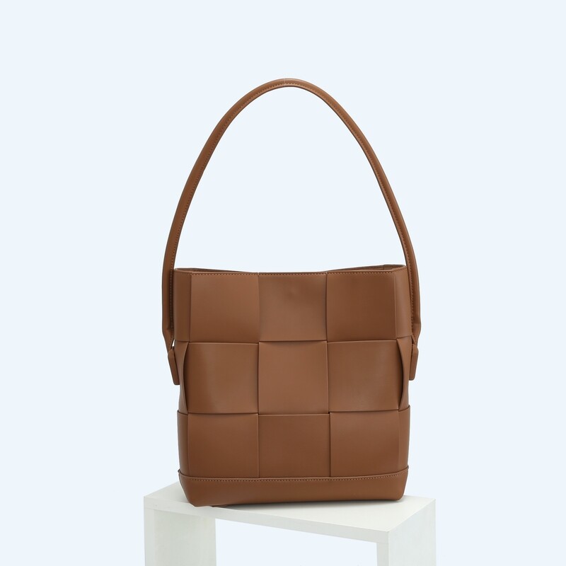 Zionne Woven Genuine Leather Shoulder Tote Bag