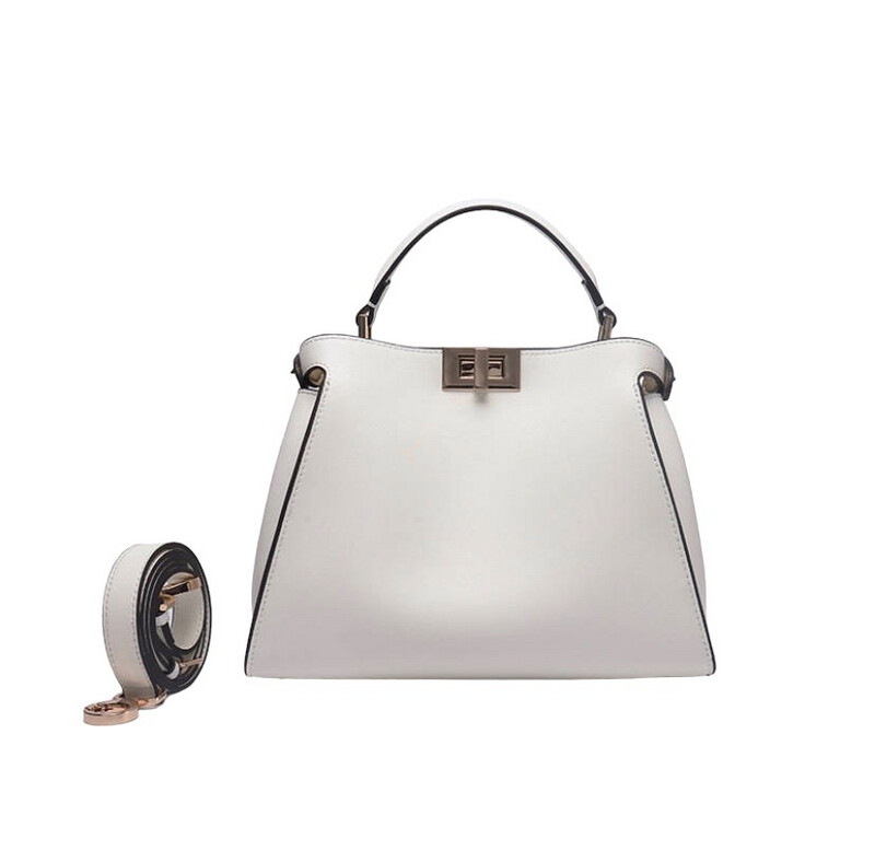 Babelyn White Medium Cowhide Leather Bucket Style Bag