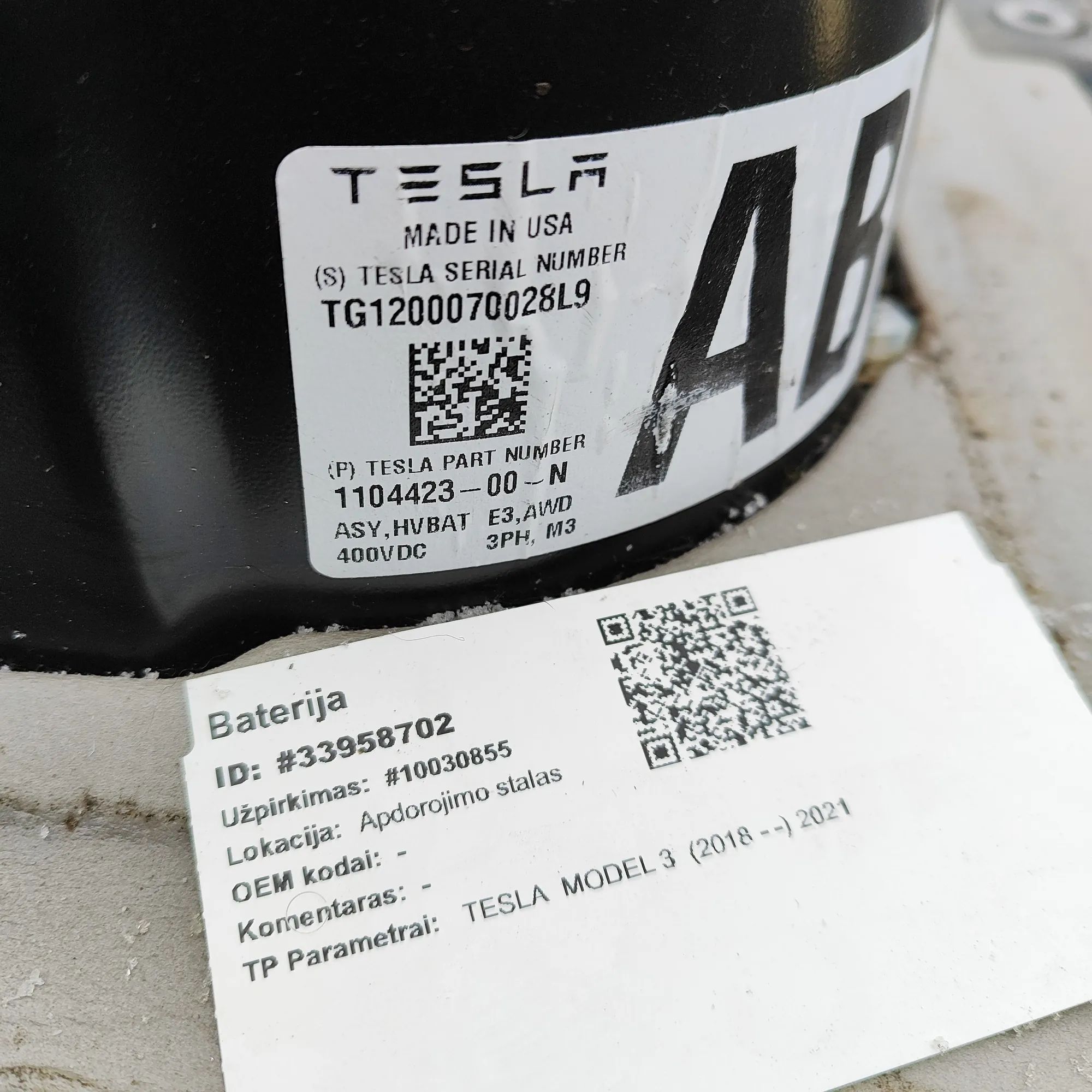 Tesla Model 3 battery 1104423-00-N Battery TESLA MODEL 3 (2018-...)

...