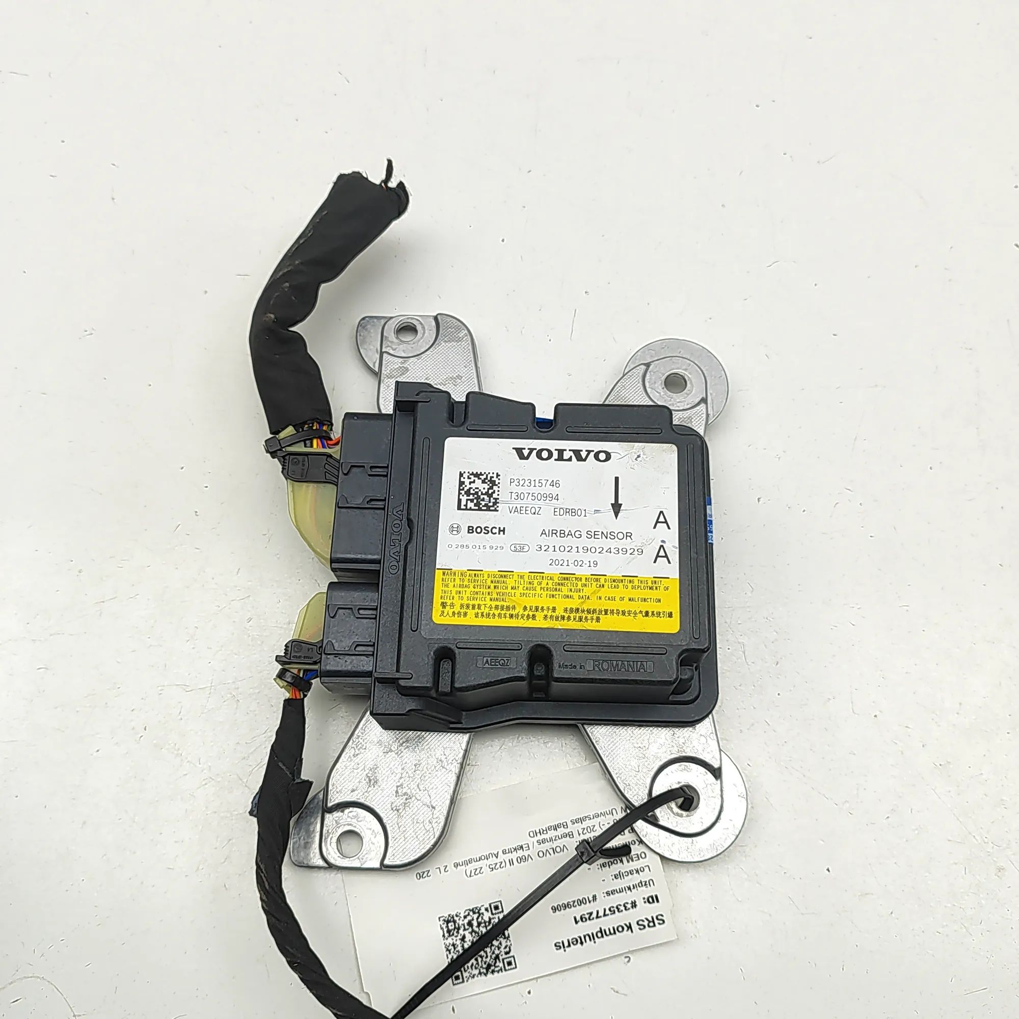 Volvo S60 SRS Control Unit 0285015929, 32315746 SRS Control Unit VOLVO V60...