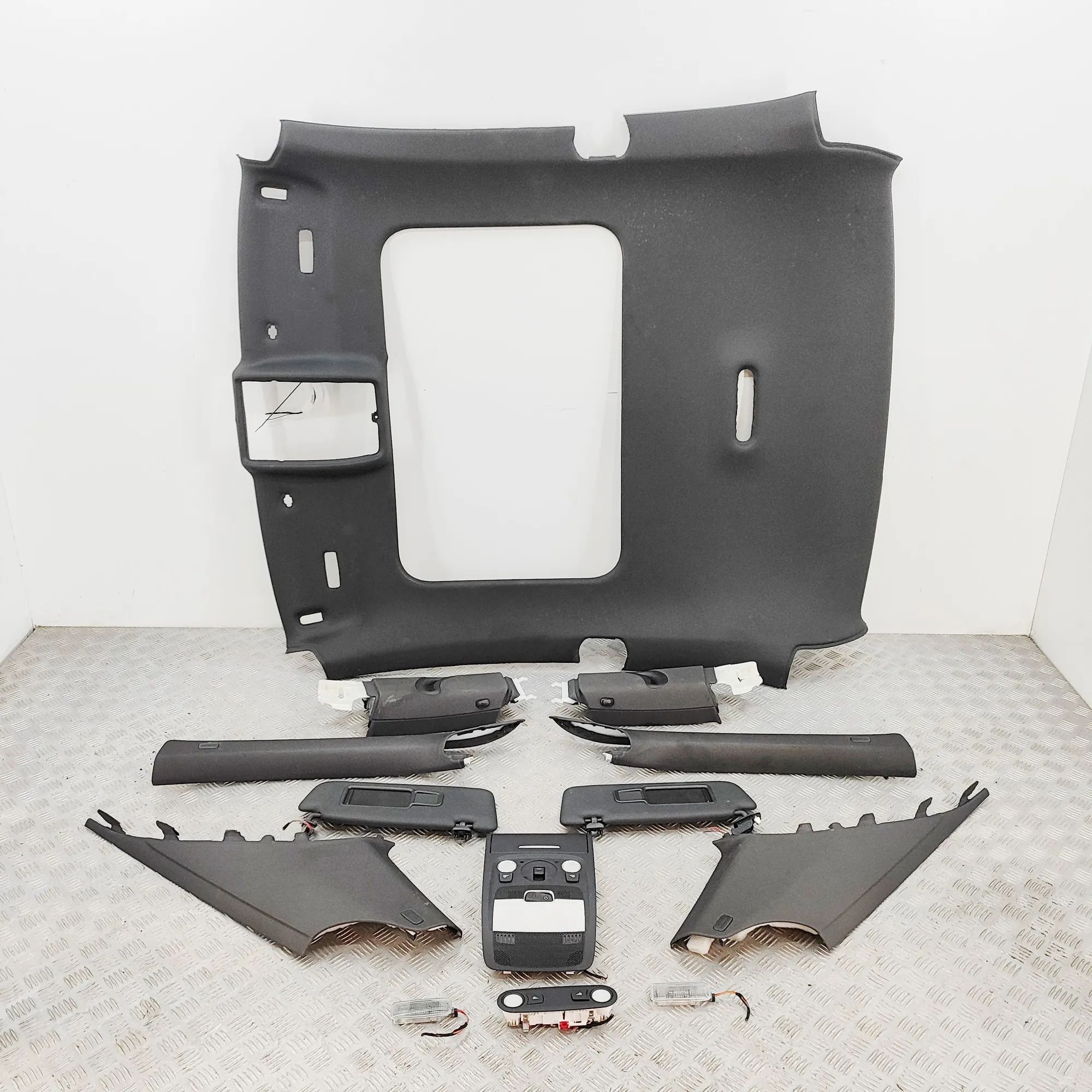 Audi A5 (B8) Black Roof Headliner Set 8T0947111A, 4E0947105, 8K0951177, 8T0867505A Bl...