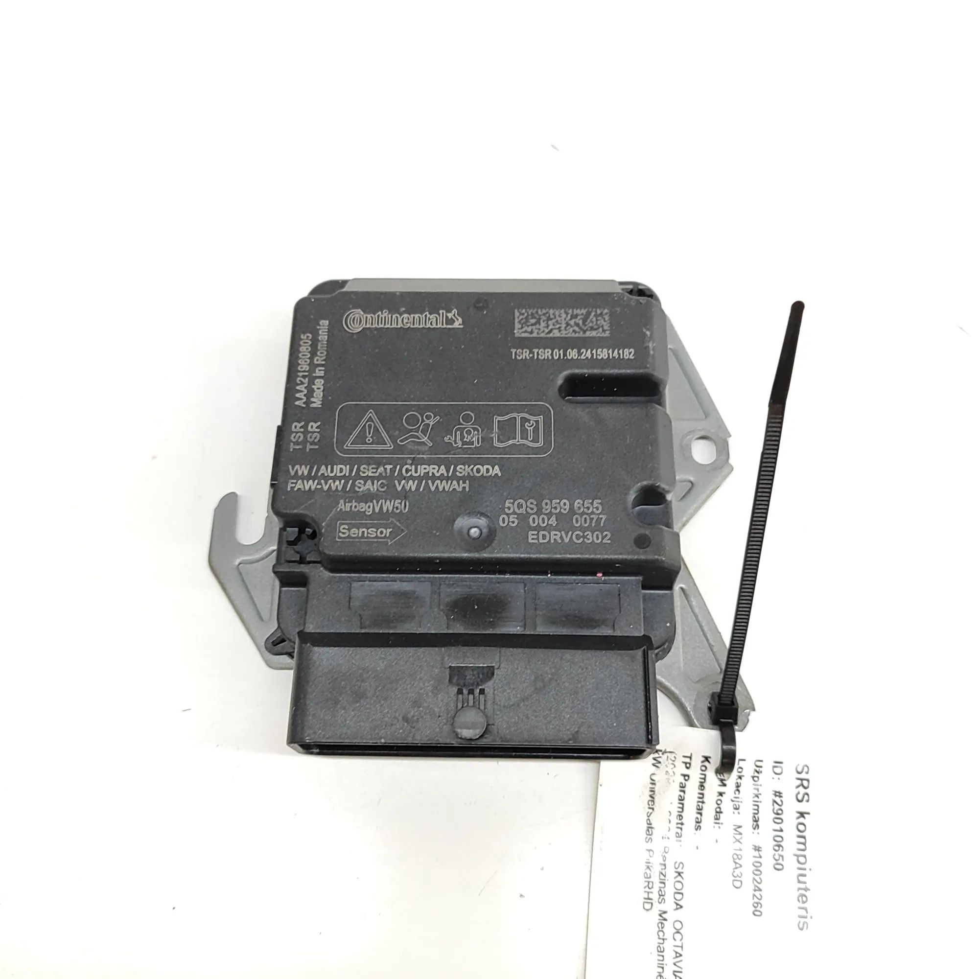 Skoda Octavia SRS Control Unit 5QS959655 SRS Control Unit SKODA OCTAVIA (IV Co...