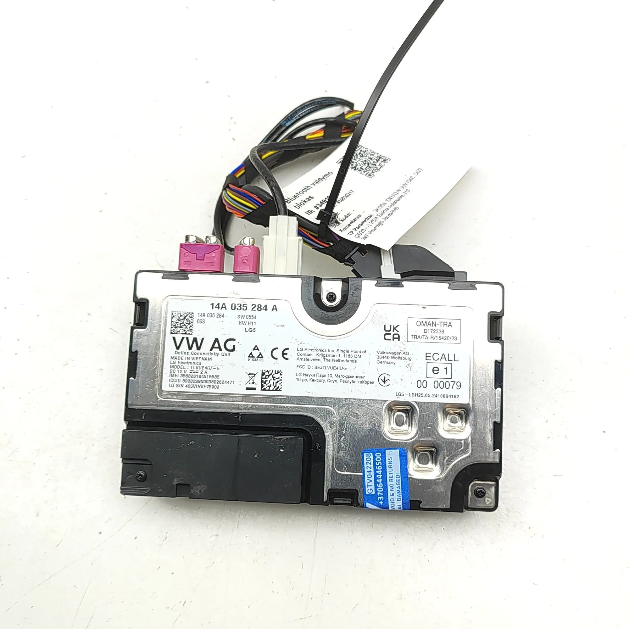 Skoda Enyaq Bluetooth Control Unit 14A035284, 14A035284A Bluetooth Control Unit SK...