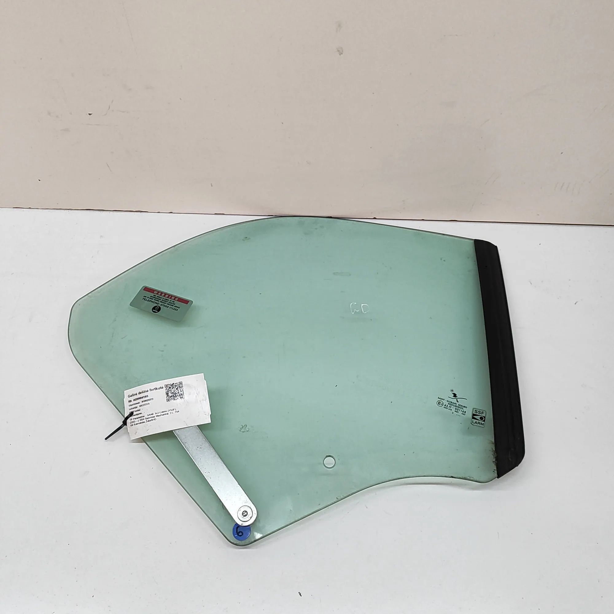 Saab 9-3 Rear Right Quarter Window Rear Right Quarter Window — SAAB 9-3 Cabrio YS3...