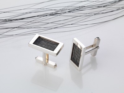 Woven inlaid horse hair cufflinks - Patterned