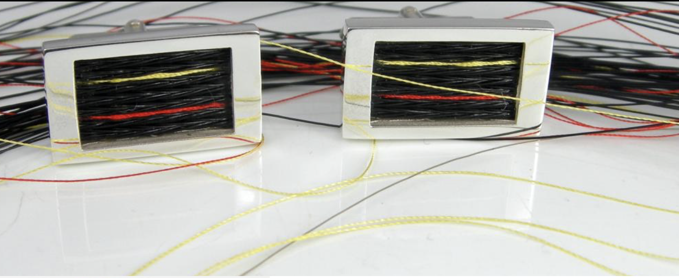 Woven inlaid horse hair cufflinks - Racing Silks