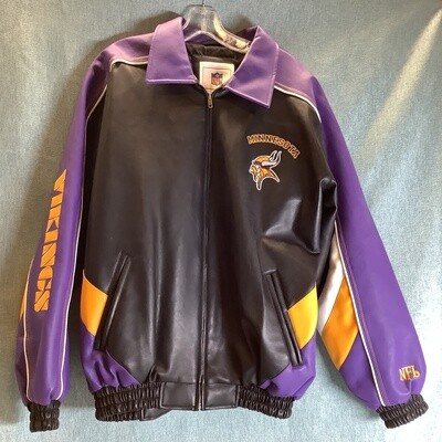 Officially Licensed NFL Minnesota Vikings Faux Leather Varsity Jacket (Men's Size M) - CL1788