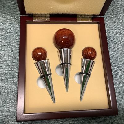 Wood Ball Design Wine Bottle Stoppers in Wooden Box (Set of 3) - RS3522