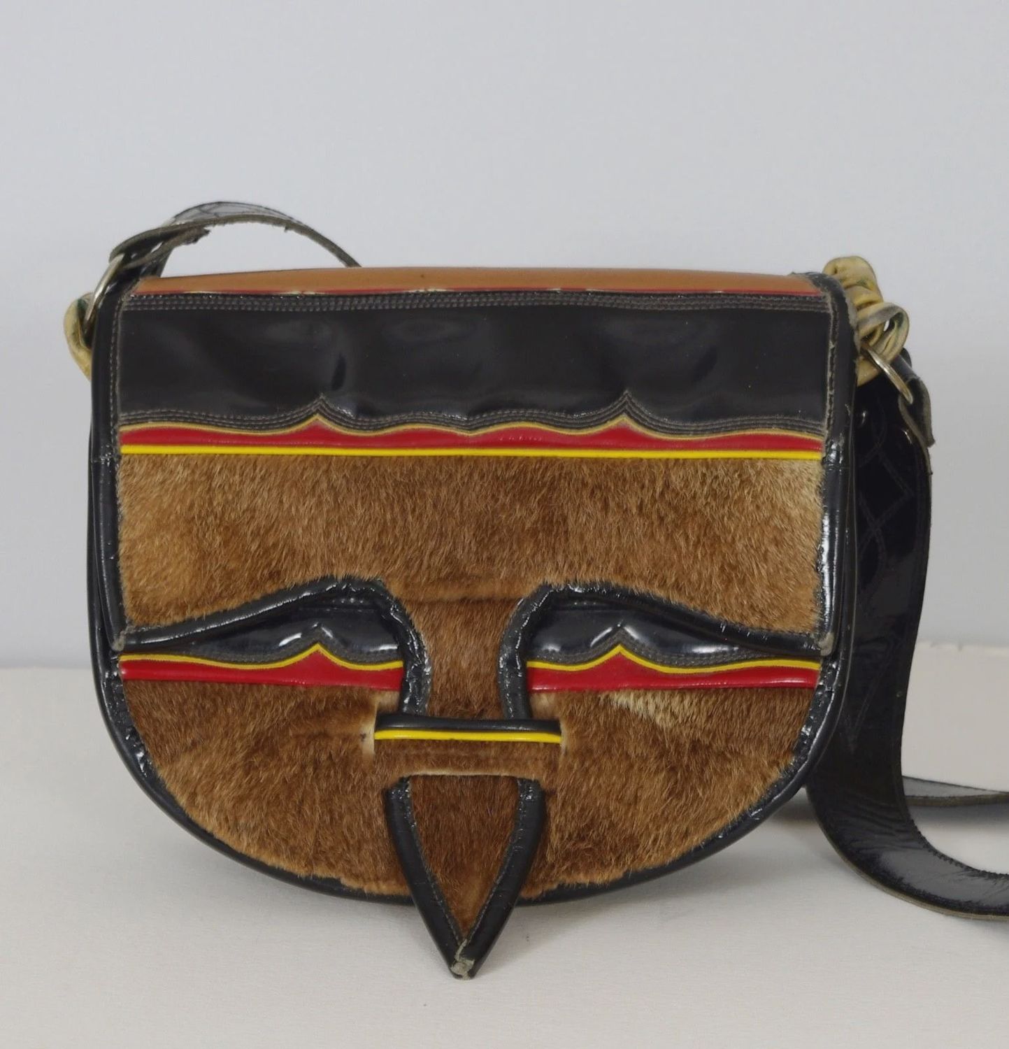 Vintage Colombian Carriel Genuine Leather Fur Unisex Satchel Messenger Bag/Purse - RS3854