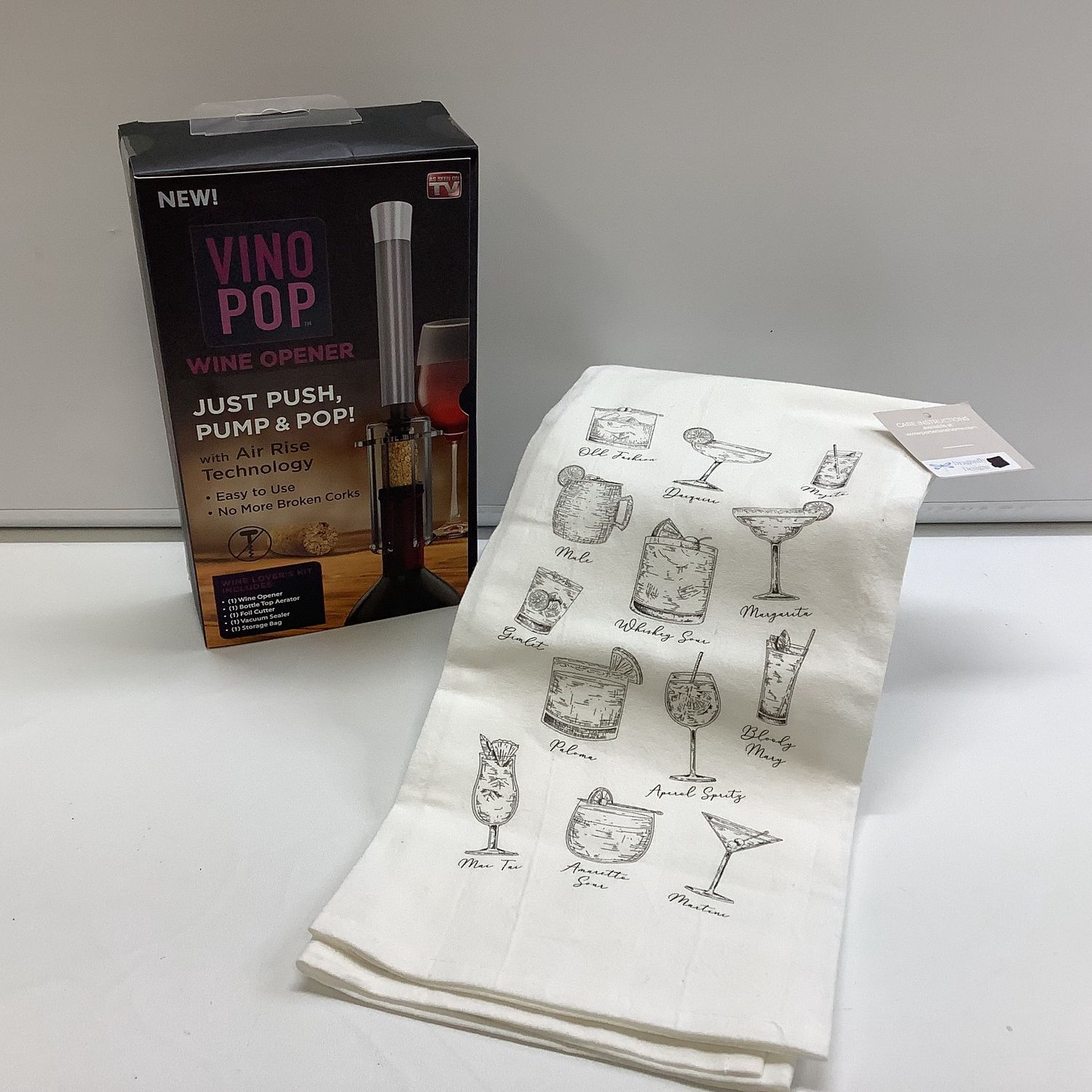 VINO POP Wine Opener &amp; Kitchen Towel - RS4475