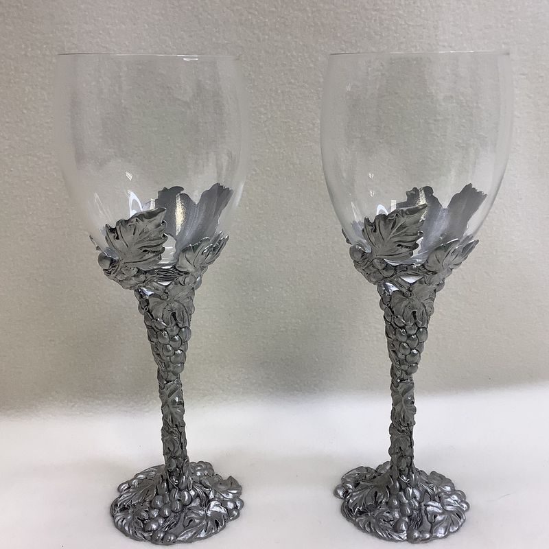 Seagull Canada Pewter 1994 Etain Zinn Hand Blown Wine Glasses (Set of 2) - RS4611