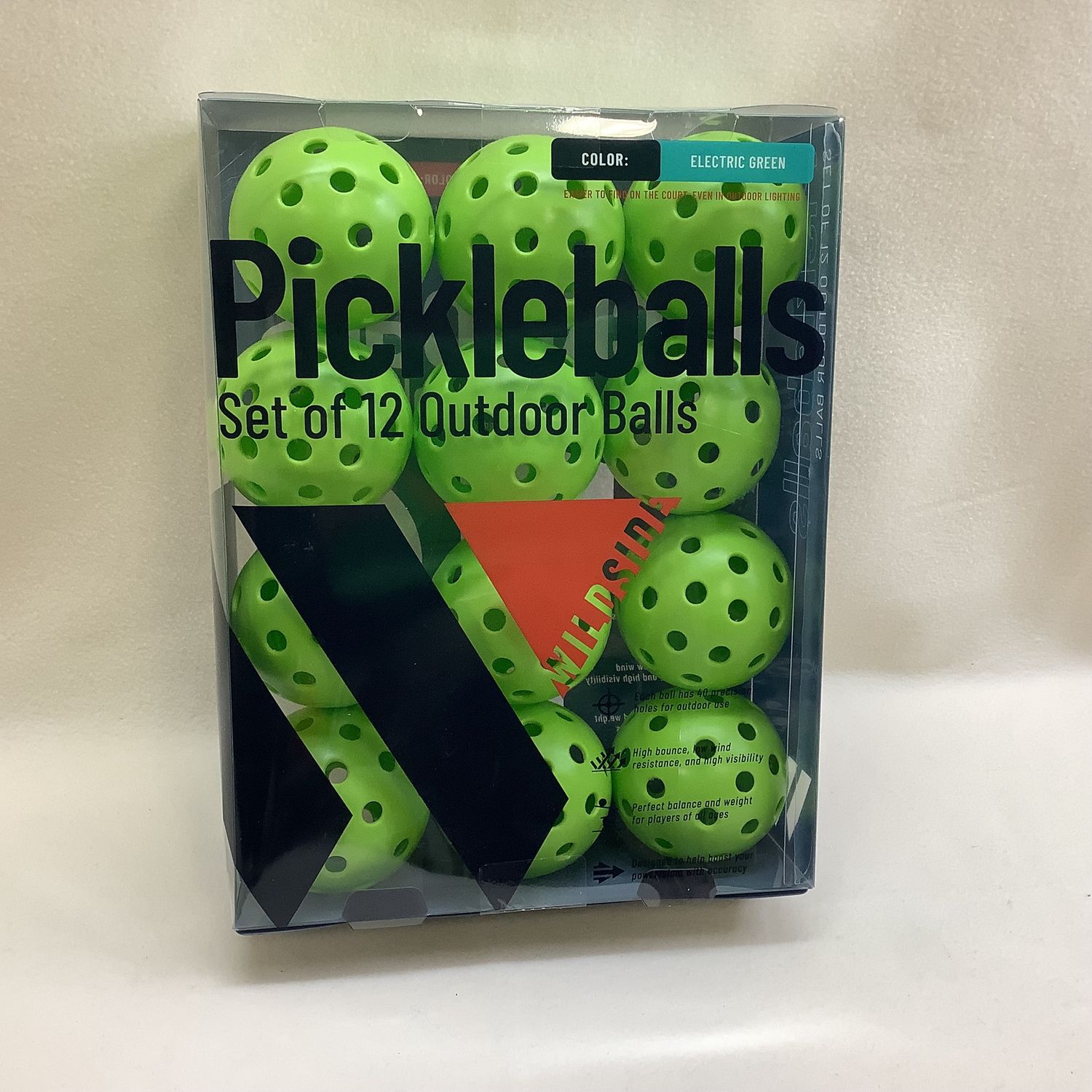 Wildside Outdoor Pickleballs (Set of 12), Electric Green - RS4615