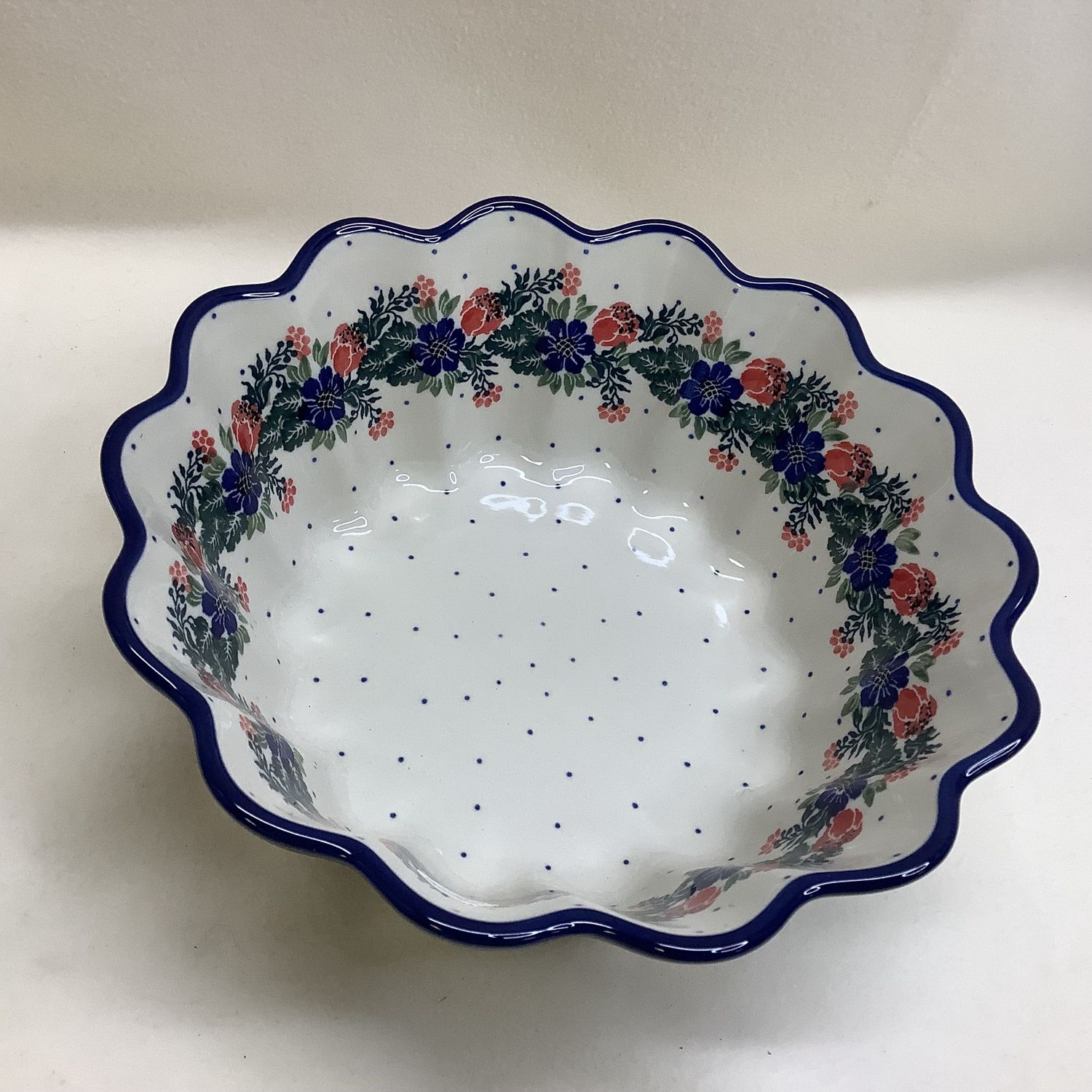 Handmade Polish Pottery Ruffled Edge 9&quot; Bowl - RS4689