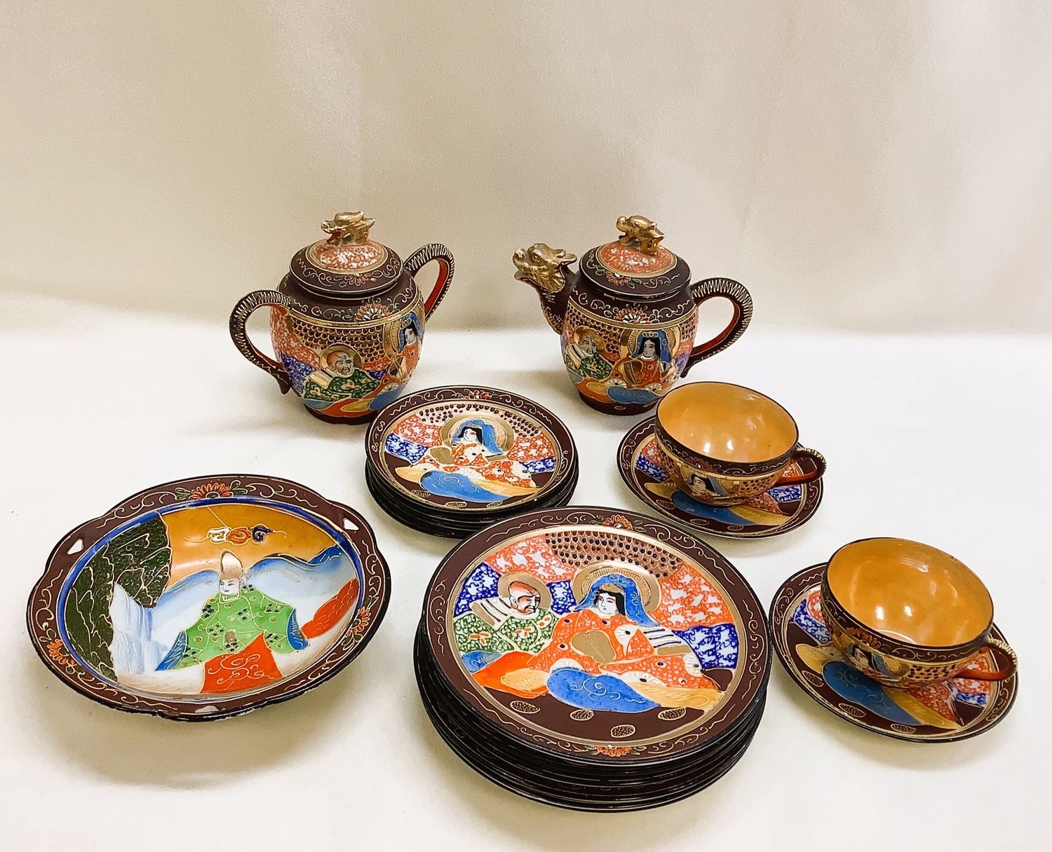 Vintage Japanese Satsuma Moriage Dragon Ware Tea Set - RS4693