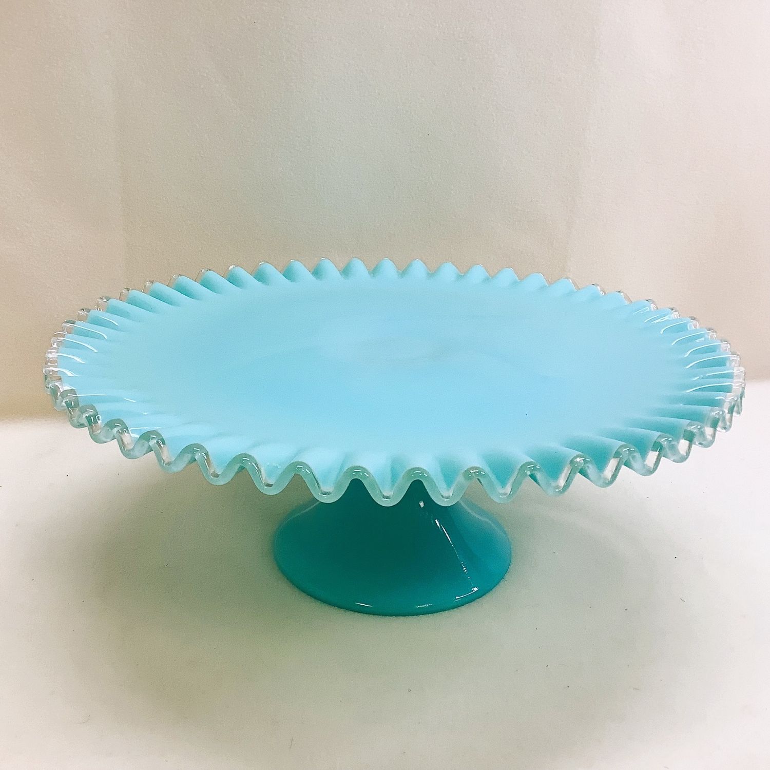 Vintage Fenton Turquoise Silvercrest Milk Glass Cake Stand - RS4725