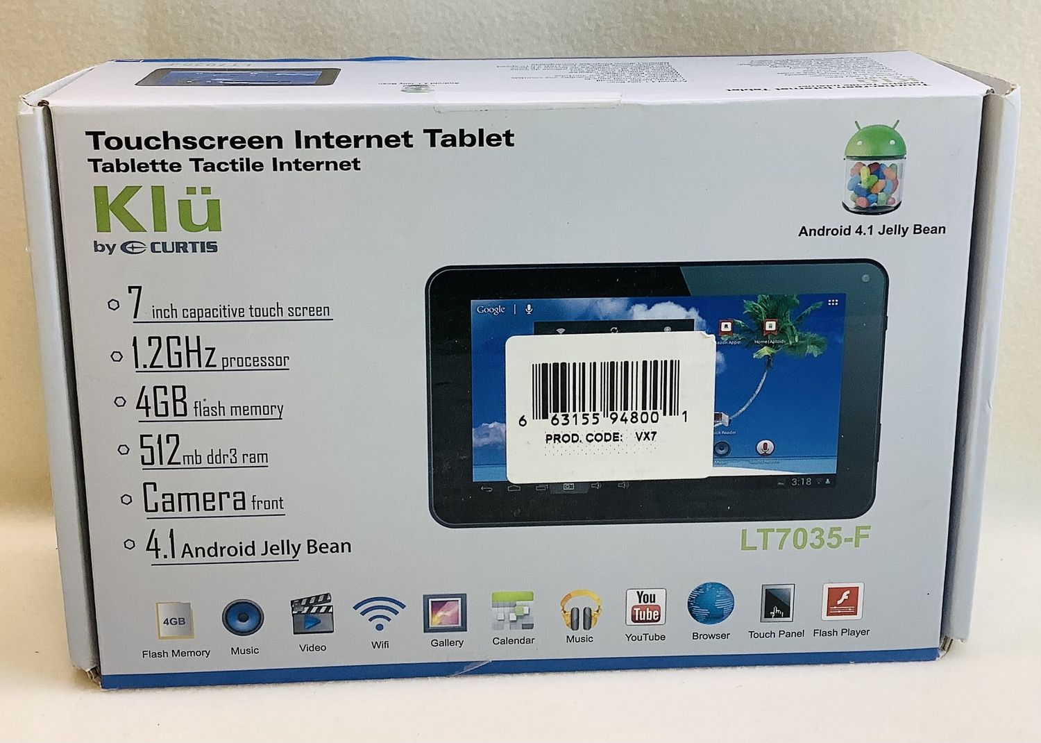Klu 7&quot; Android Tablet, Capacitive Touch Screen, 1.2 GHz Processor w/Built In Camera - RS4765