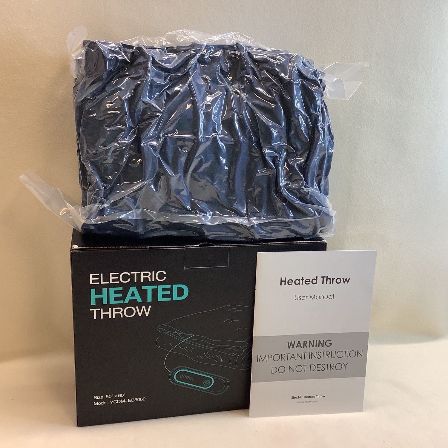Electric Heated Throw Blanket w/5 Heating Levels &amp; 4 Hours Auto Off, Navy Blue - RS4766