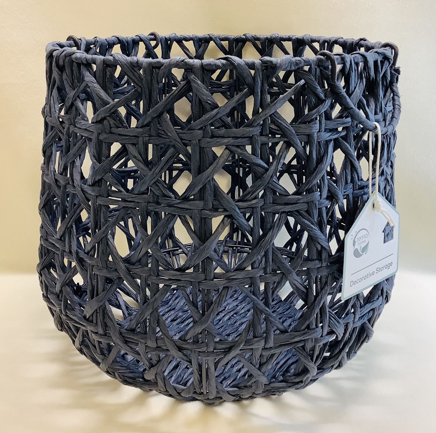 Zenna Home Round Paper Cord Medium Storage Basket w/Handles, Grey  - RS4787