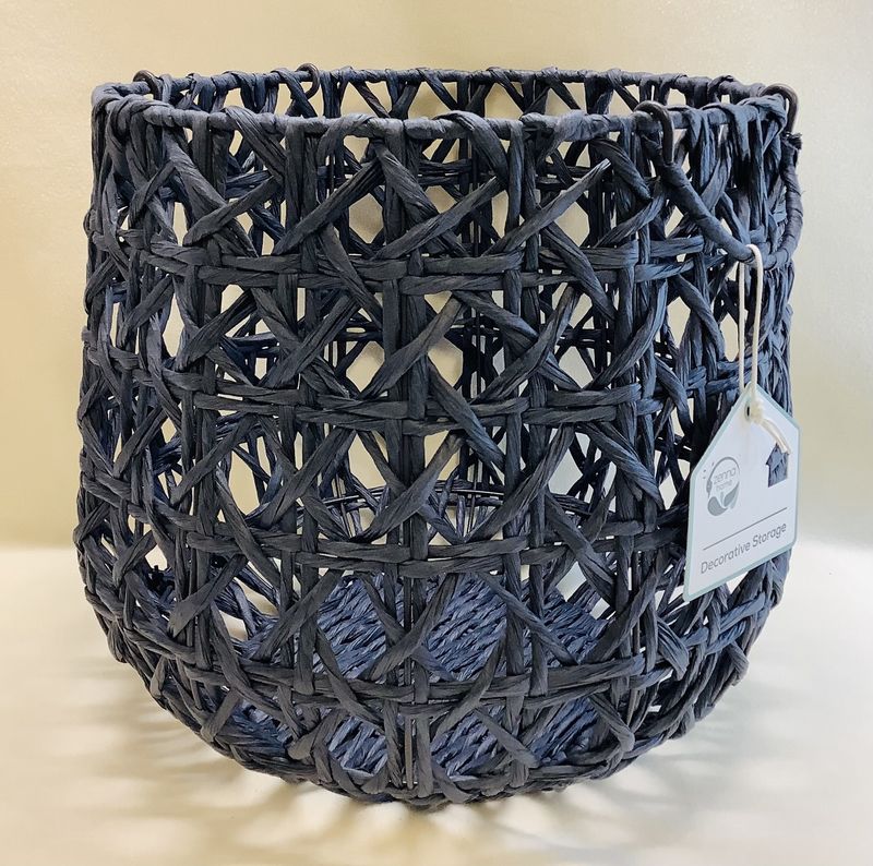 Zenna Home Round Paper Cord Medium Storage Basket w/Handles, Grey  - RS4787