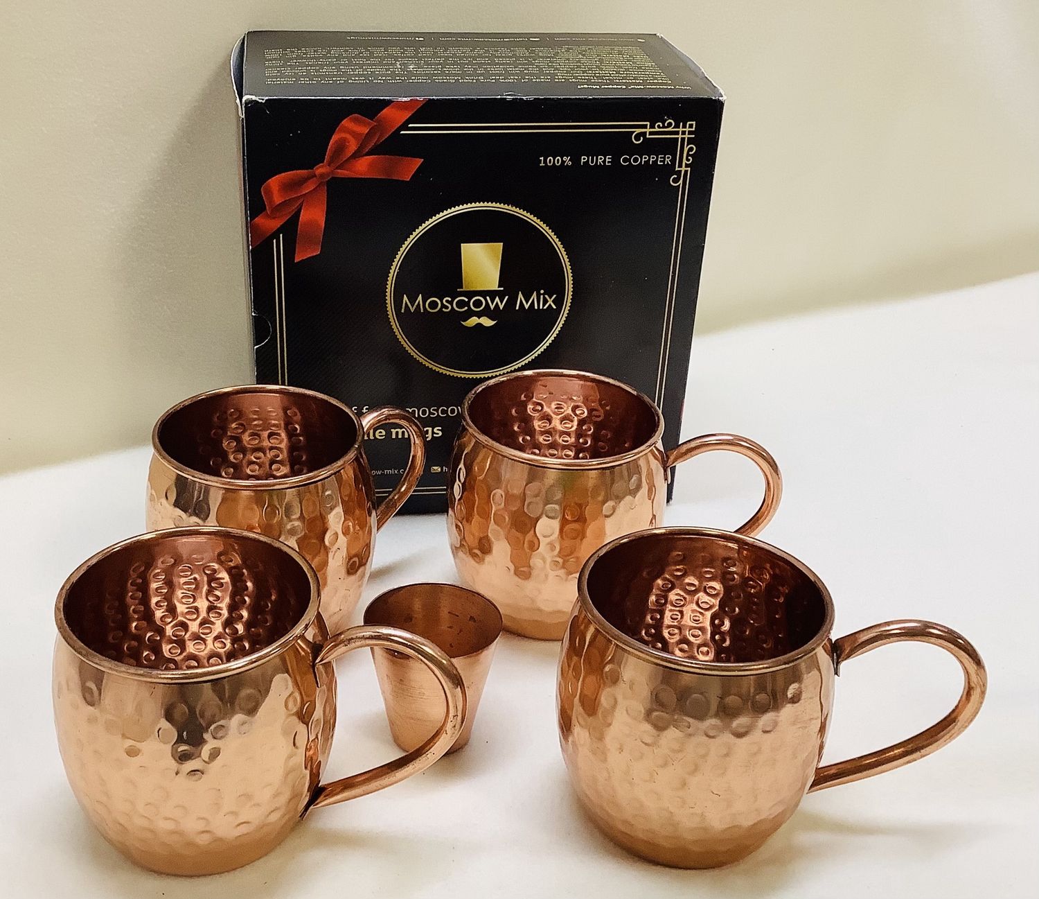 Moscow Mule Hammered Copper Mugs (Set of 4) w/Shot Glass - RS4796