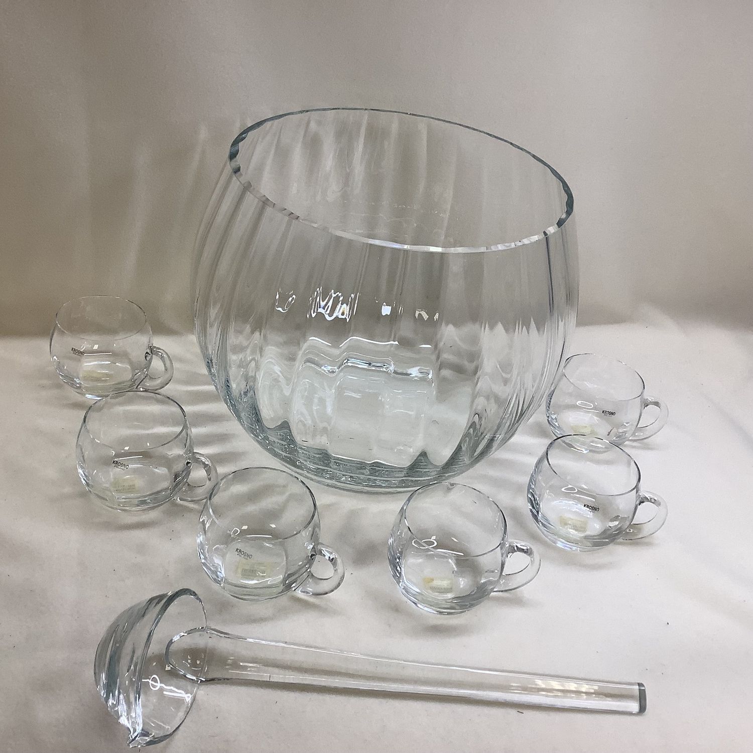 Crate &amp; Barrel Krosno Crystal Optic Punch Bowl 8-PC Set - RS4806