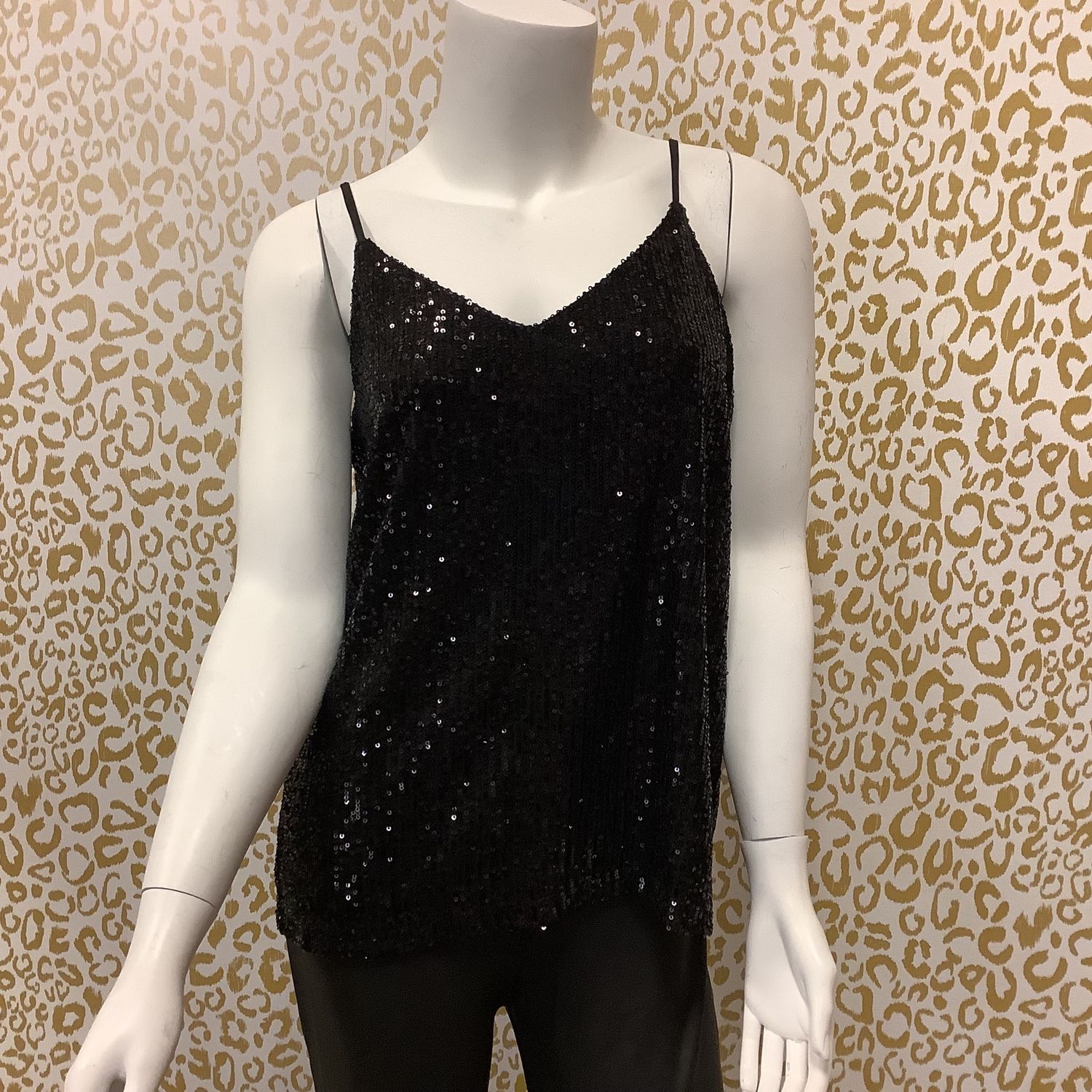 Calvin Klein V-Neck Sleeveless Sequin Tank Top, Black (Women&#39;s Size Petite Medium) - CL1989