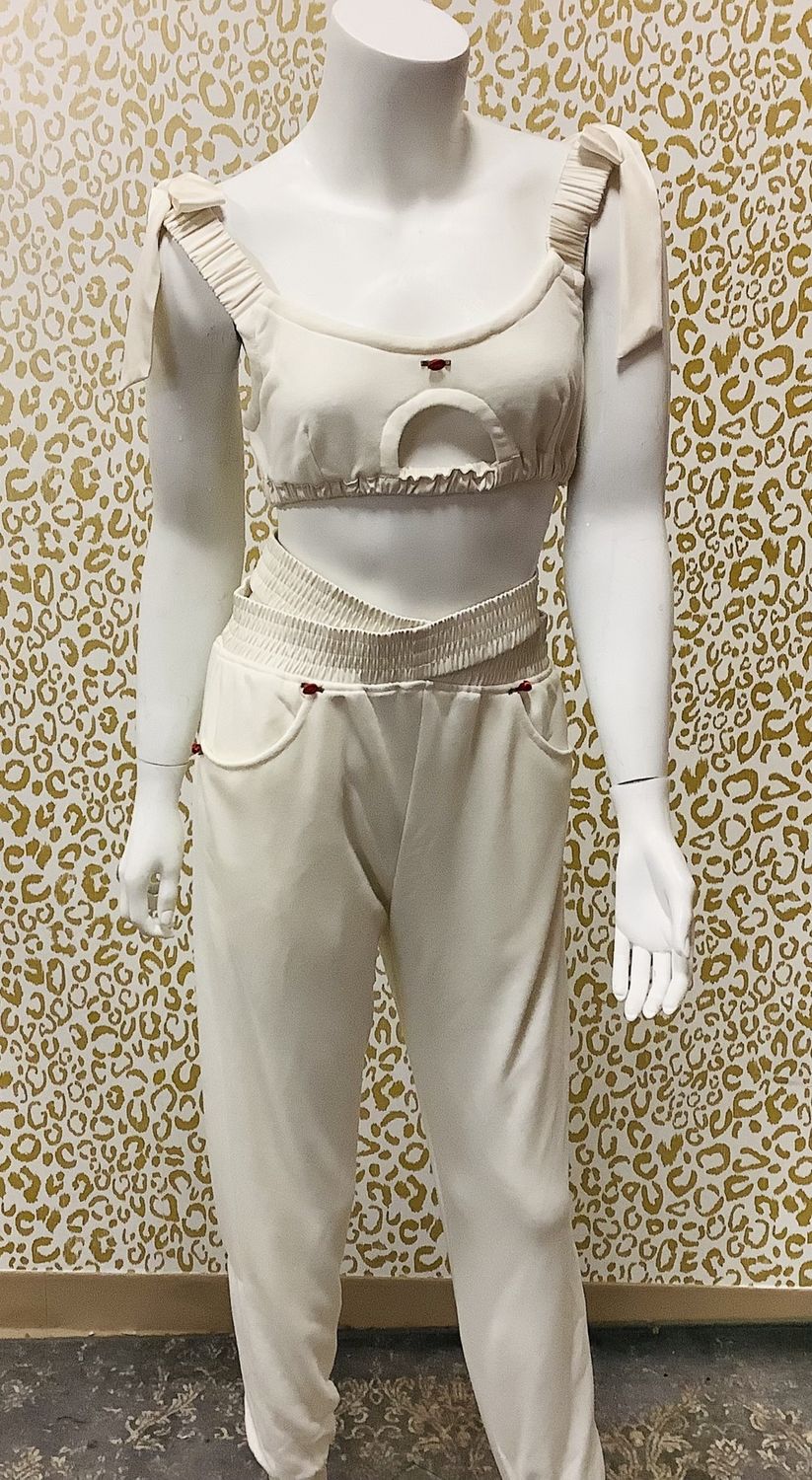 For Love &amp; Lemons Pants and Bra Frankie, Ivory (Top Size M, Bottom Size XS) - CL1991