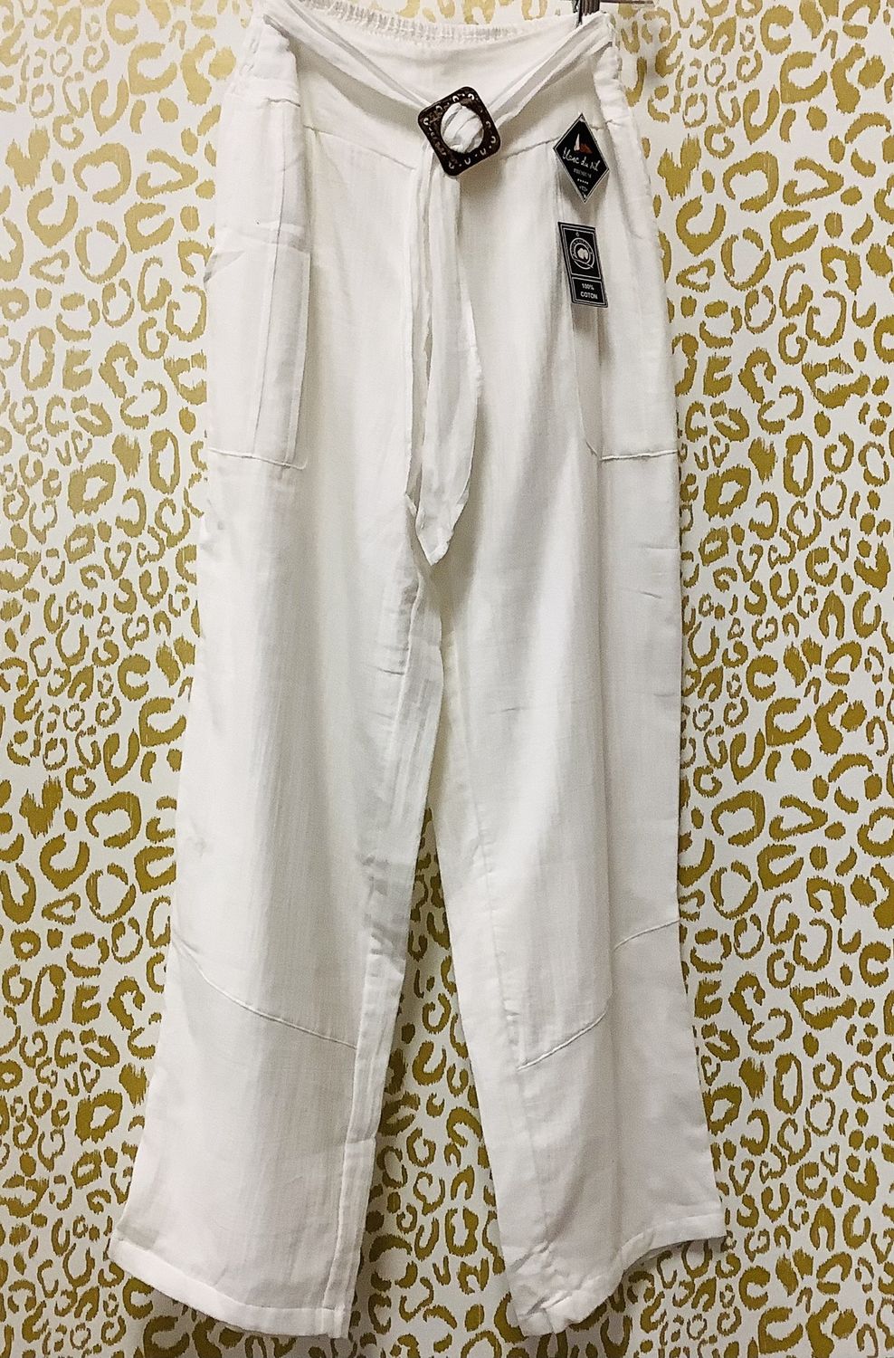 Blanc du Nil 100% Cotton Wide Leg Pants, White (Women&#39;s Size 4-6) - CL2000