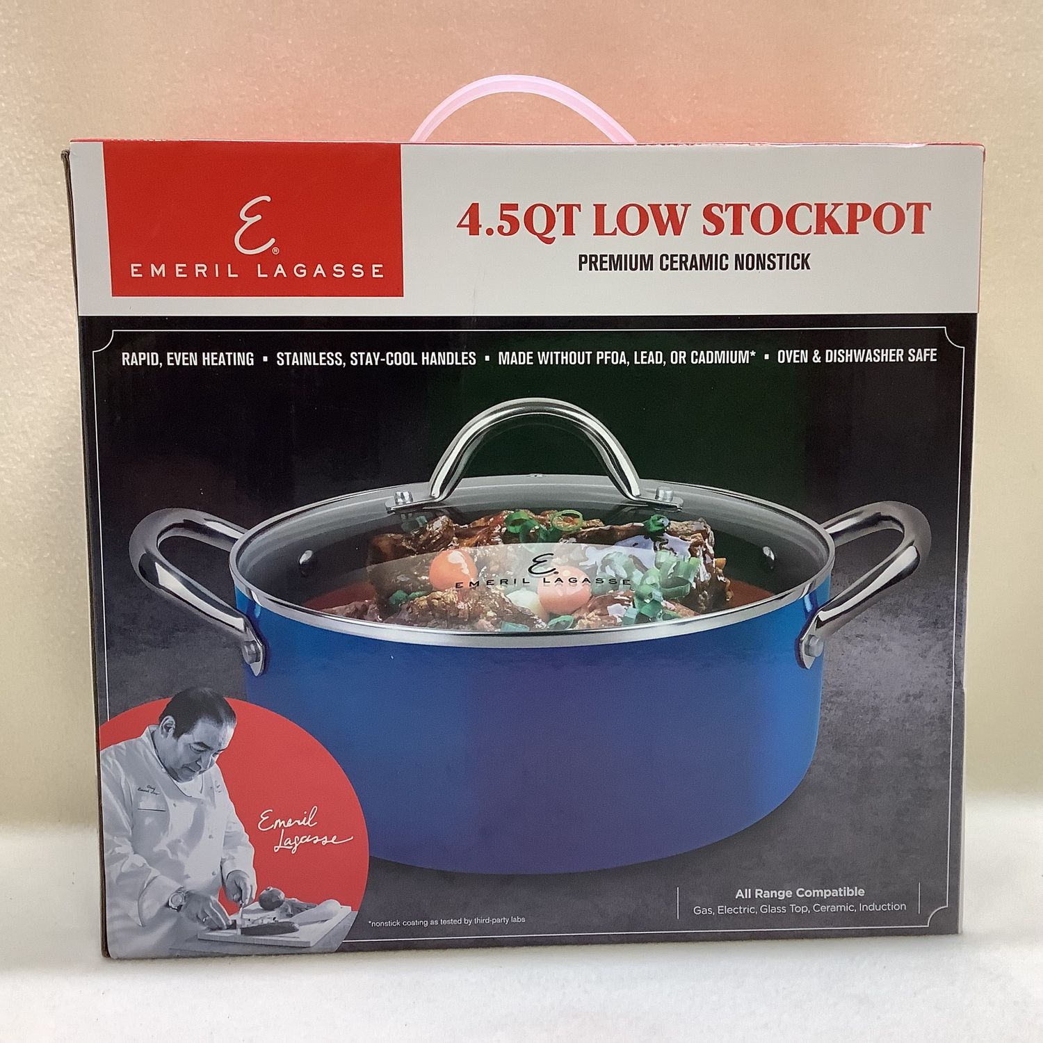 Emeril Legassi 4.5 QT Premium Ceramic Nonstick Low Stockpot, Blue - RS4818