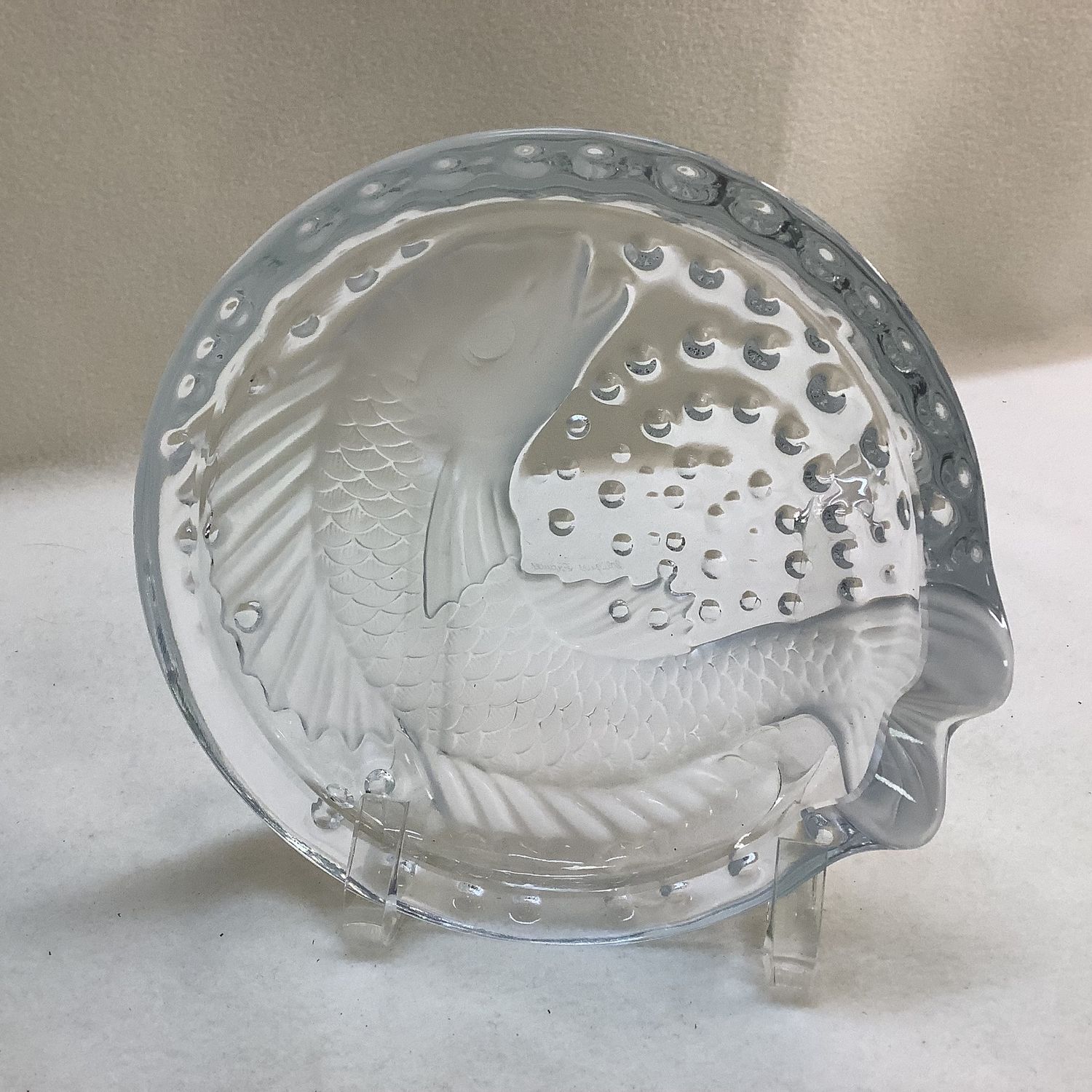 Signed Lalique Crystal Art Deco Koi Fish Cigar Bowl/Ashtray - RS4836