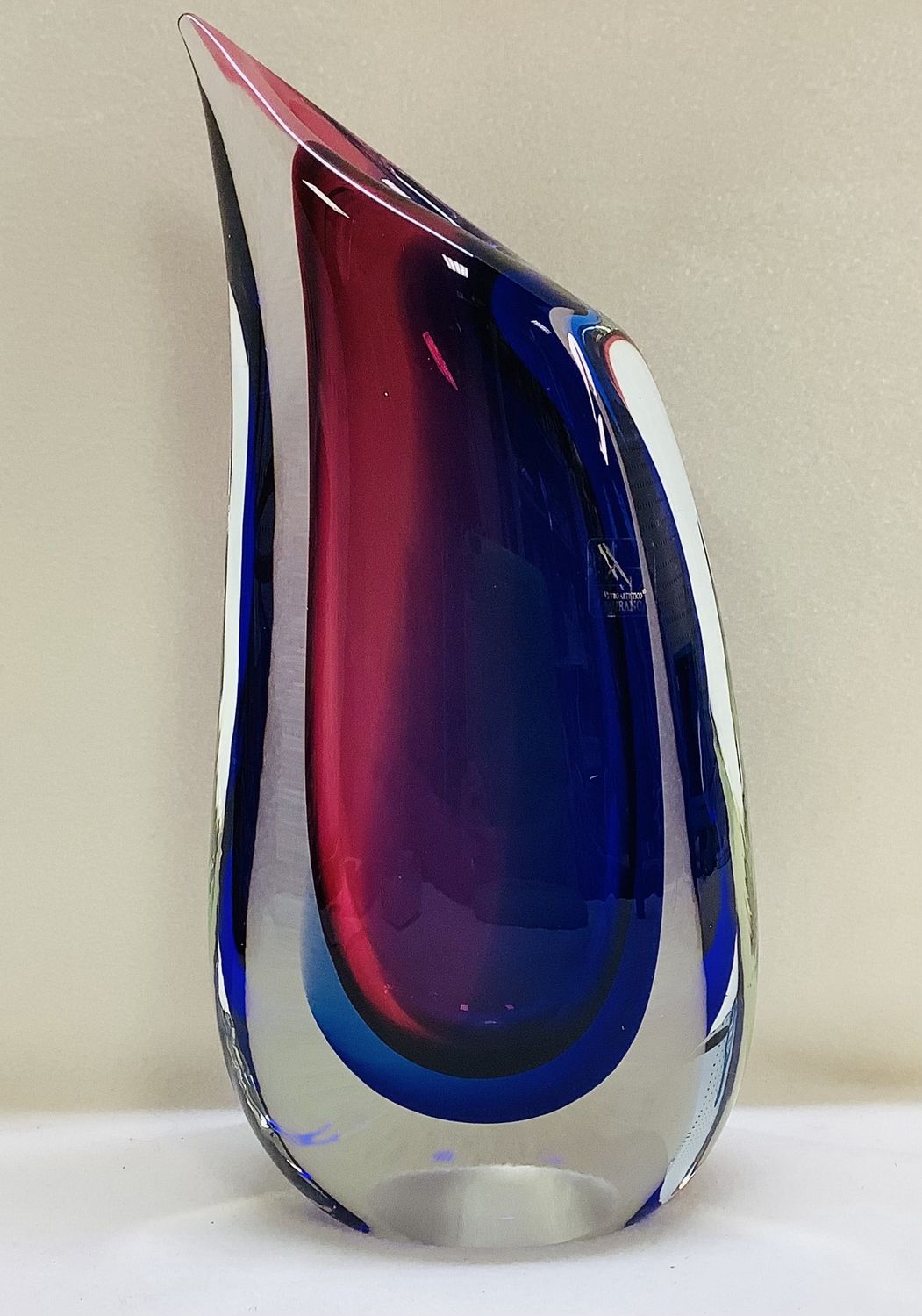 Murano Glass Sommerso Wave Vase by Oggetti with Sticker from Murano Glassmakers Consortium - RS4828