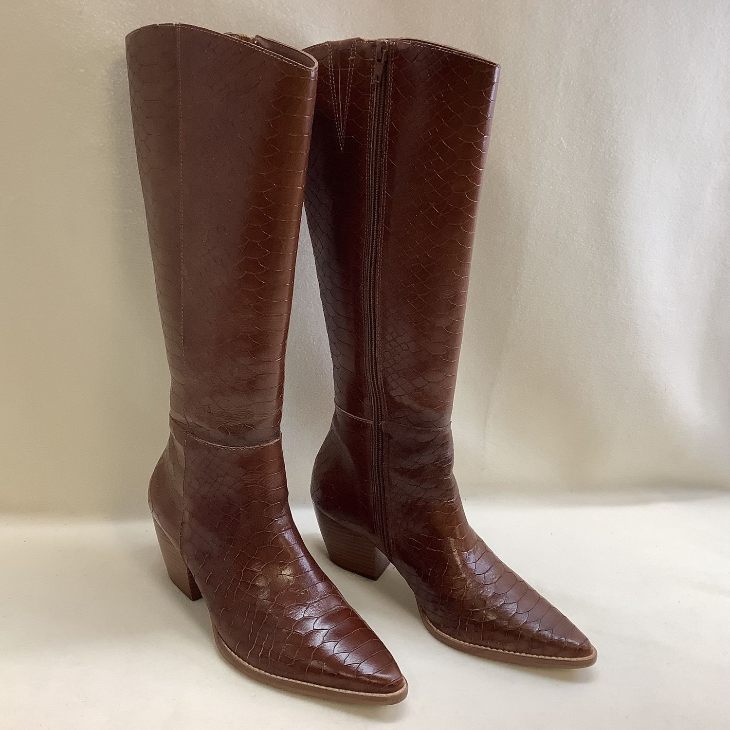 Matisse Bruna Western Boots Croc Embossed Leather, Tobacco (Women&#39;s Size 8M) - CL2009