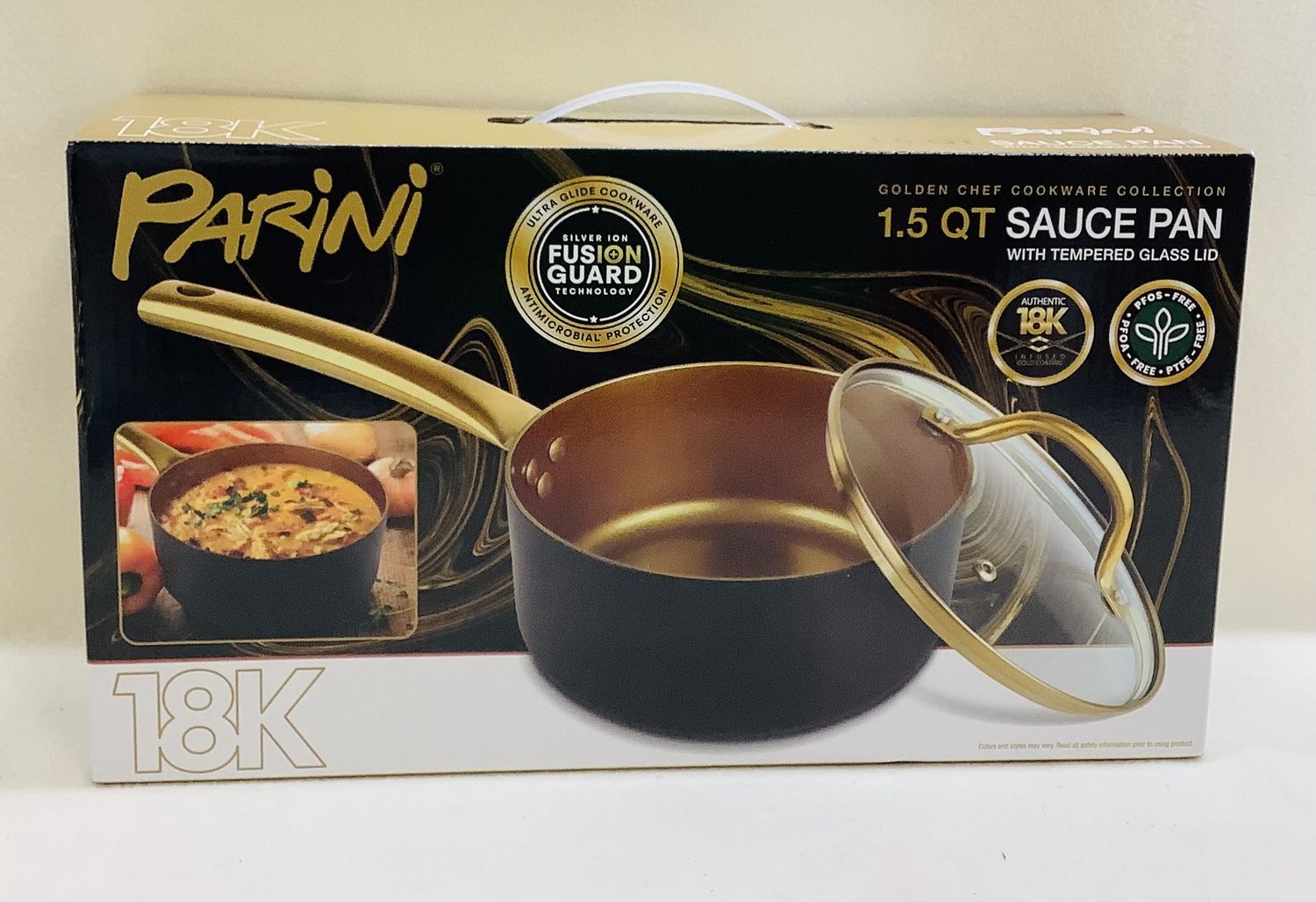 Parini Golden Chef Collection 18K Non-Stick 1.5 QT Sauce Pan w/Tempered Glass Lid - RS4889