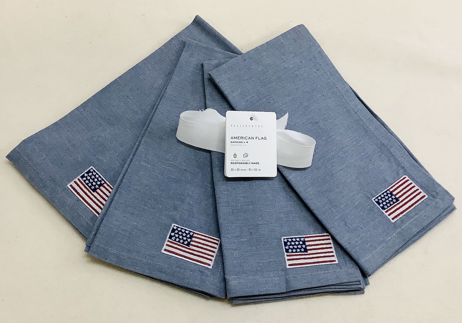 Pottery Barn American Flag Icon Cotton/Linen Napkins (Set of 4) - RS4905