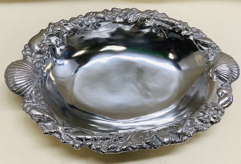 Belaverra Metal Serving Bowl With Shell Pattern On Rim - RS4919