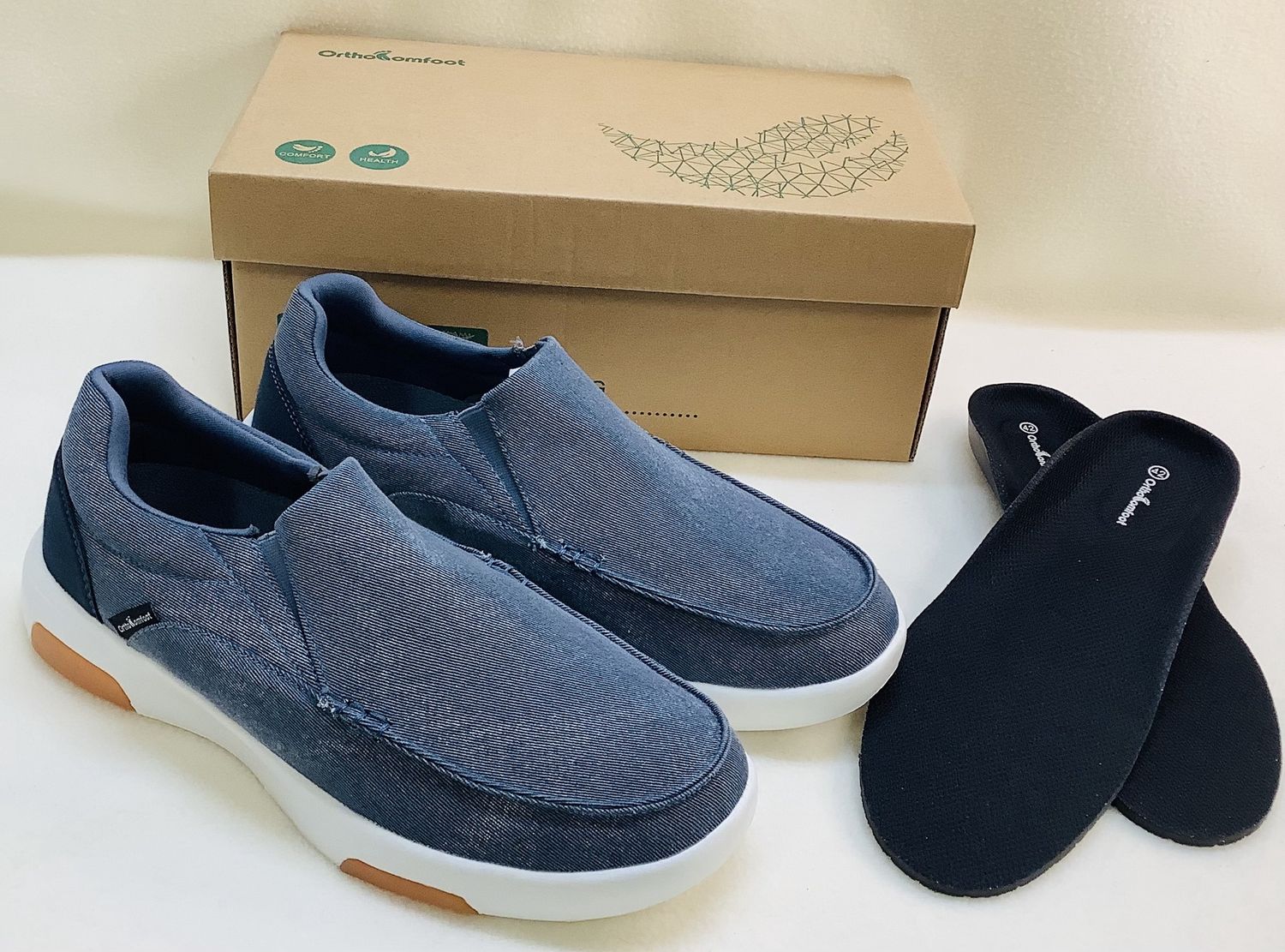 Orthocomfoot Slip On Arch Support Boat Shoes, Dark Blue (Men&#39;s Size 9W) - CL2012