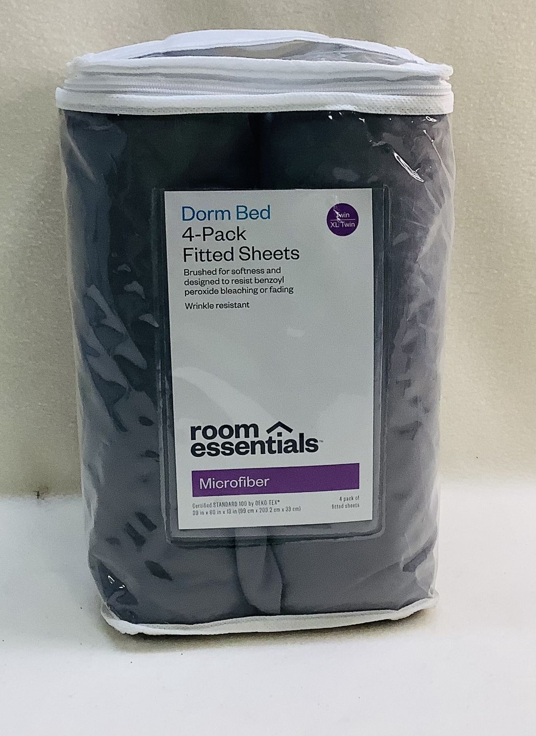 Room Essentials Dorm Bed 4-Pack Fitted Sheets, Gray - RS4938
