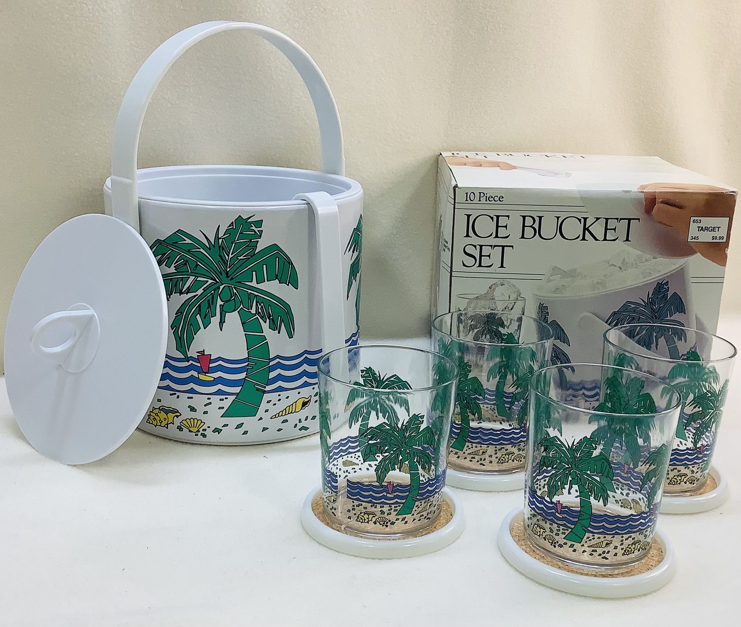 Vintage Target Plastic 10-PC Ice Bucket Set, Retro Style Beachy Theme - RS4975
