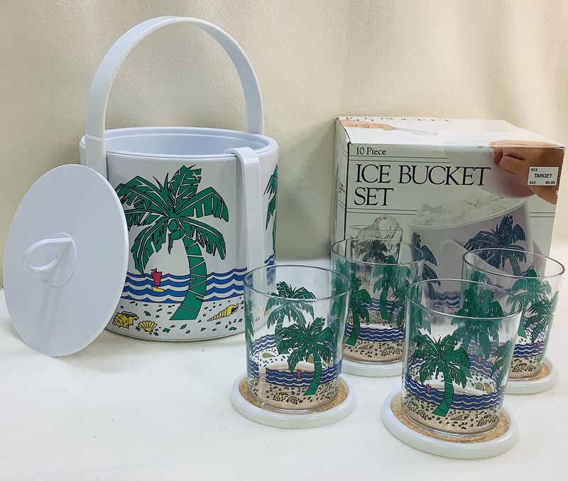 Vintage Target Plastic 10-PC Ice Bucket Set, Retro Style Beachy Theme - RS4975