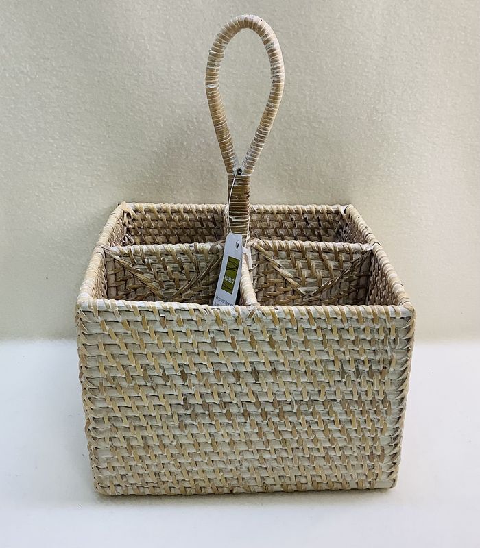 KOUBOO Laguna Rattan Bottle Caddy, Off-White/Latter - RS4971