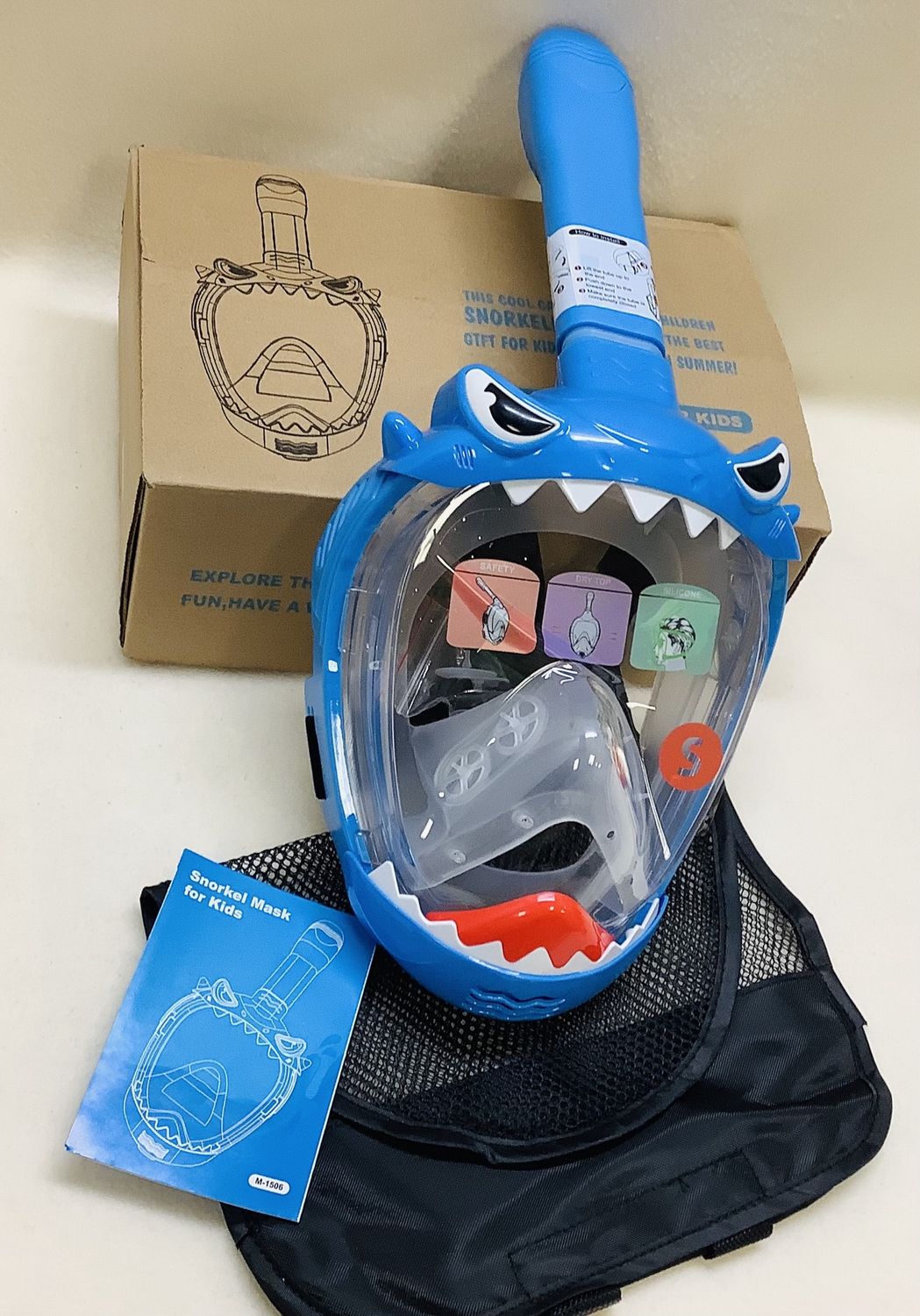 Shark Cartoon Full Face Snorkle Mask for Kids - RS4980