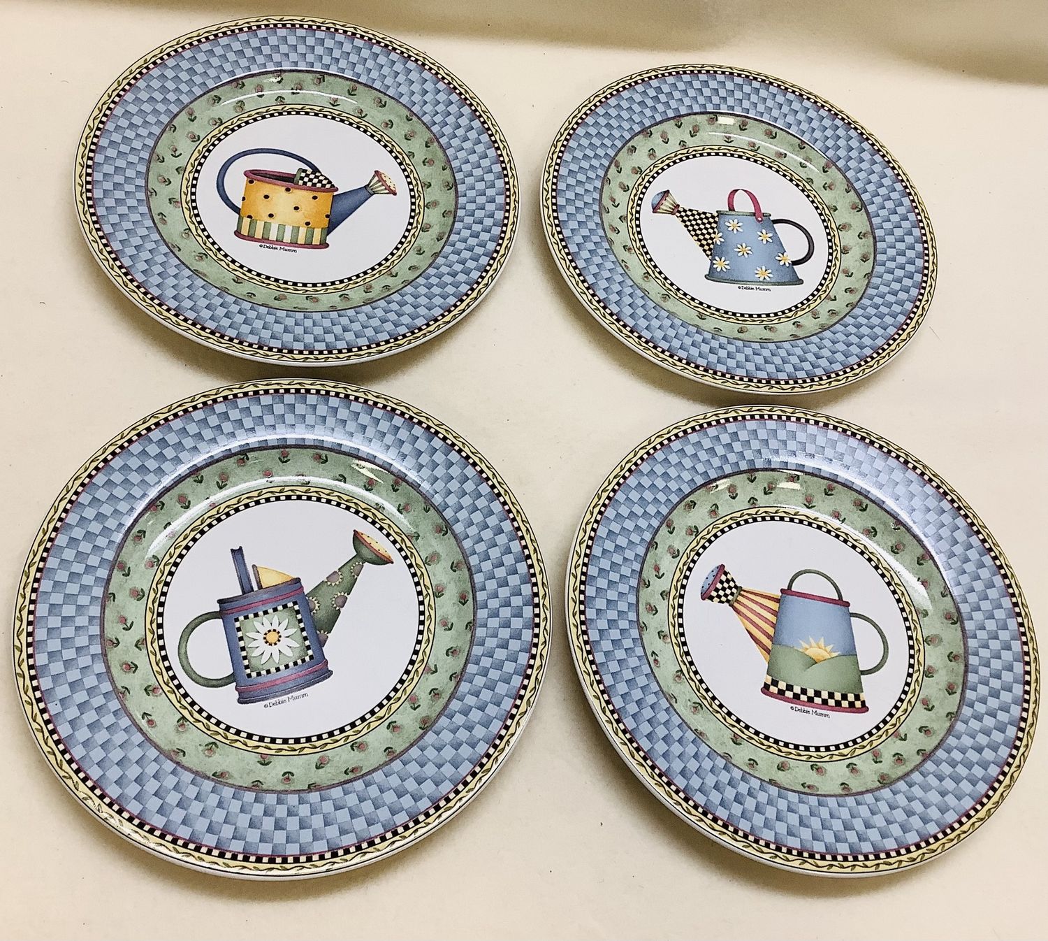 Debbie Mumm Vintage 8&quot; Watering Can Salad/Dessert Plates, 1999 (Set of 4) - RS5029