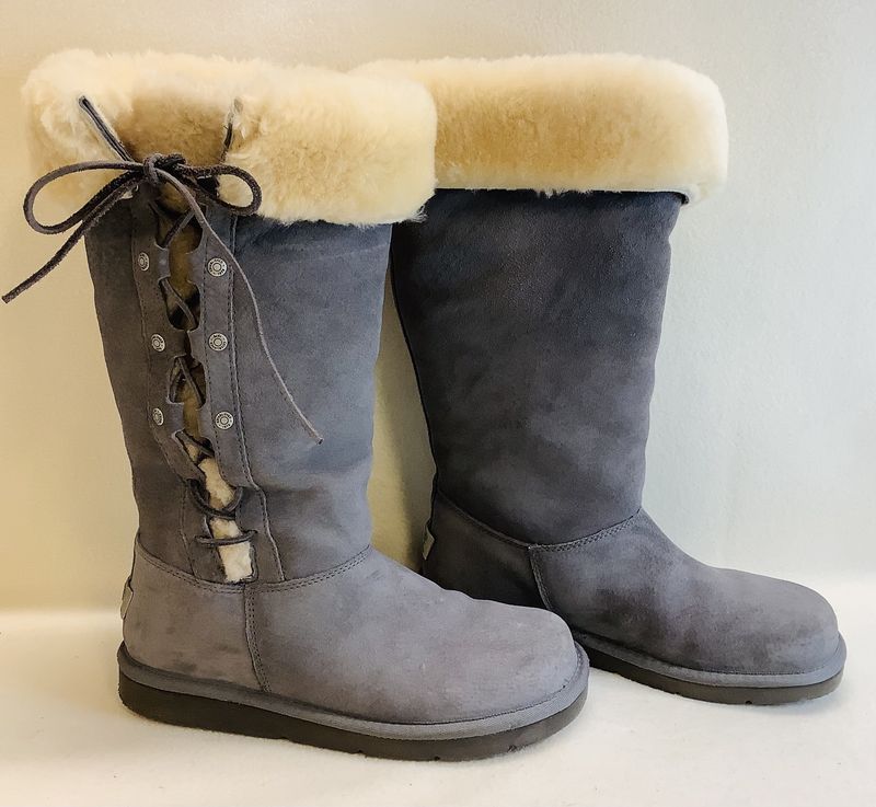 Ugg Upside Shearling Sherpa Fur Suede Winter Boots, Gray (Women&#39;s Size 38) - CL2025