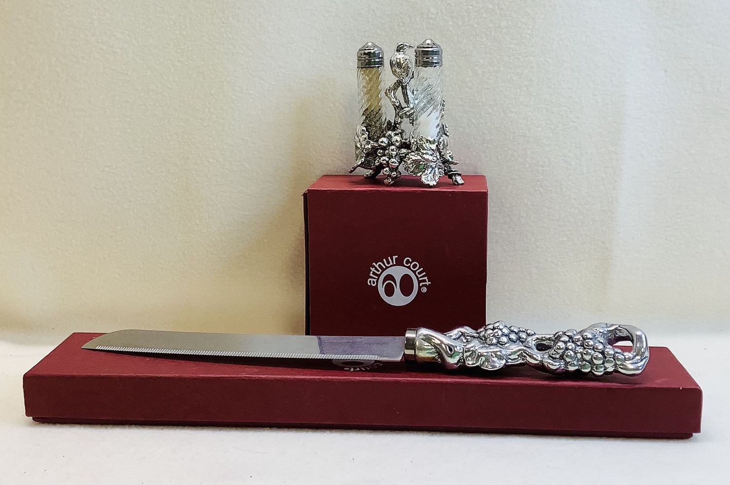 Arthur Court Grape Collection Salt &amp; Pepper Shakers and Bread Knife - RS5088