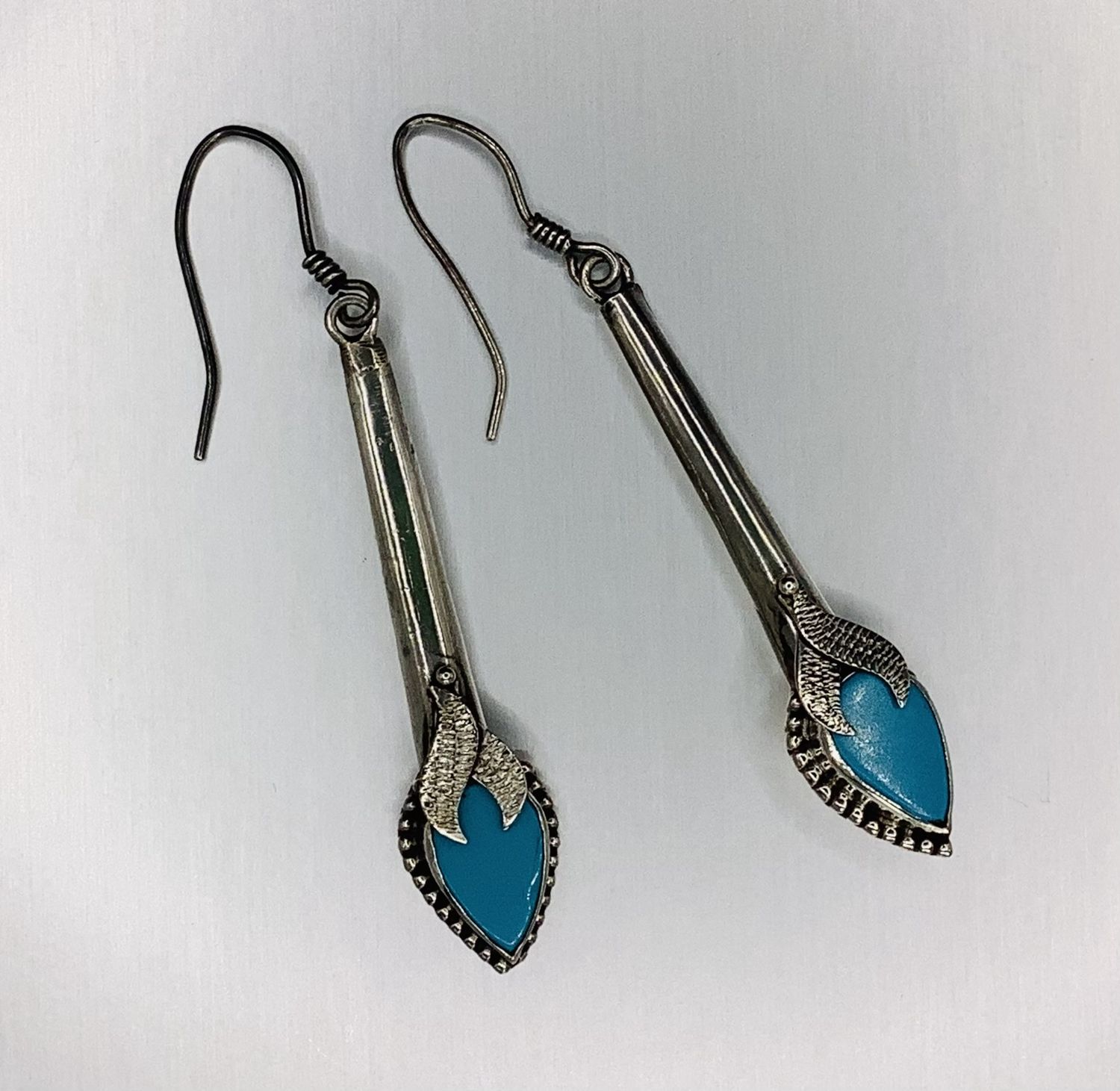 Turquoise Sterling Silver Long Drop Earrings - RS5089