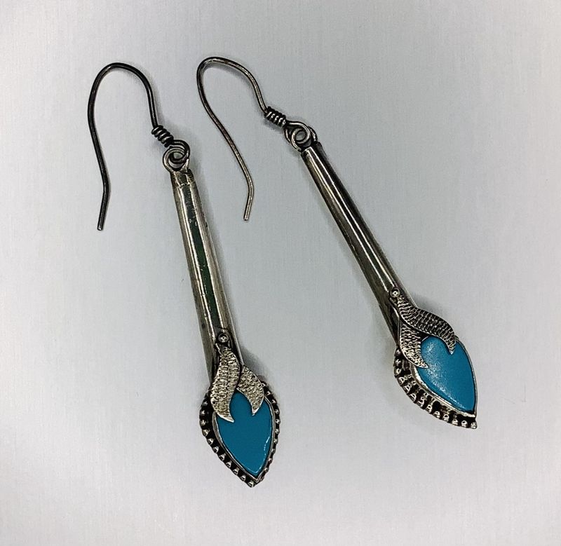 Turquoise Sterling Silver Long Drop Earrings - RS5089