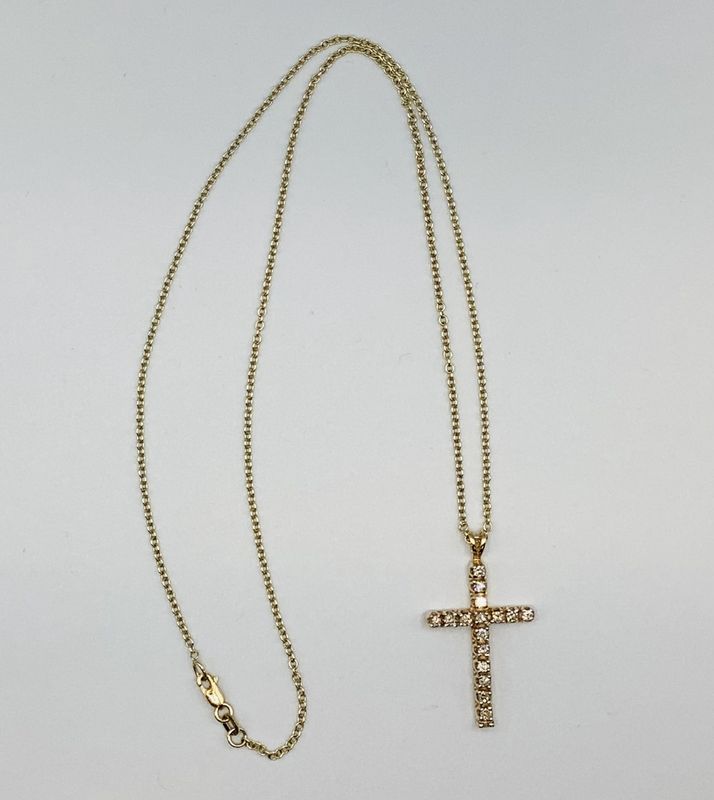 10K Yellow Gold Diamond Cross on 18&quot; Rolo Chain - RS5094