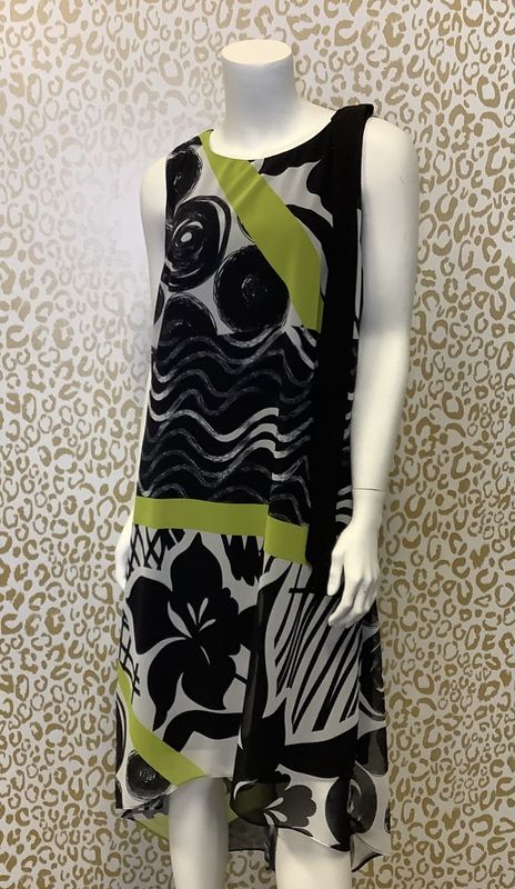 Frank Lyman Floaty Chiffon Dress in Black/Lime/Multi Print (Women&#39;s Size 12) - CL2035